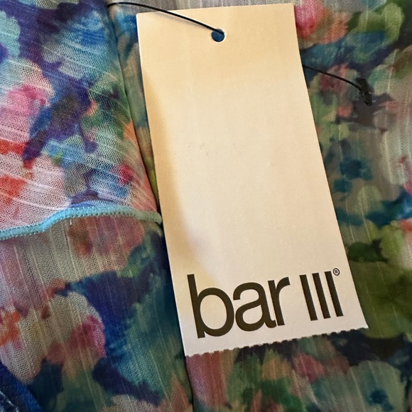 Bar III Blue and Pink Asymmetrical Peplum V-Neck Floral Ruffle Sundress Size 12 - Picture 9 of 9